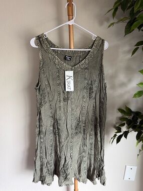 Kirat Boho Green Embroidered Sleeveless Mini Dress Women’s Size XL NWT